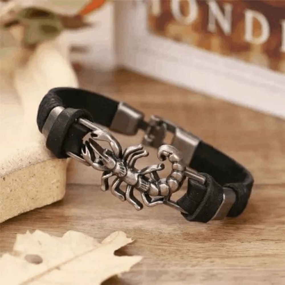 Scorpion Black Leather Multilayer Unisex Bracelet